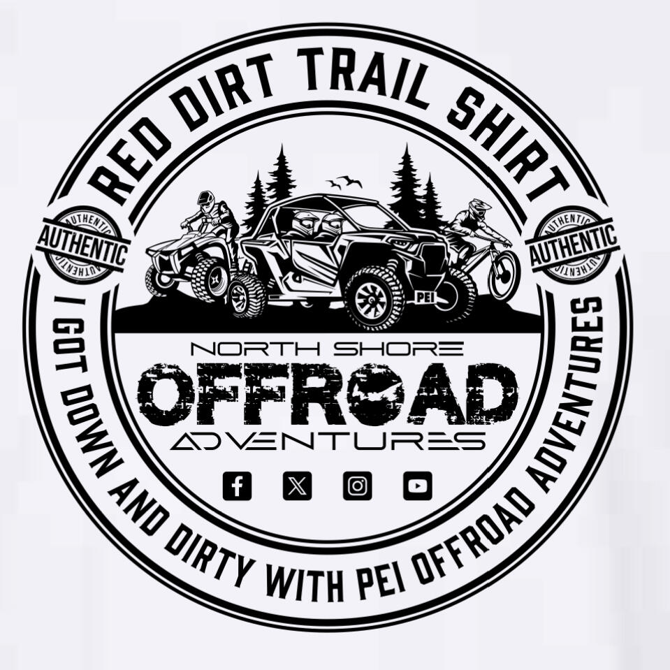 Grab a Red Dirt Trail Shirt before your ride, it captures the True Dirt of PEI as we ride the trails, allowing you to wear your authentic PEI Vacation Souvenir. PEI's soil is red due to a high concentration of iron o